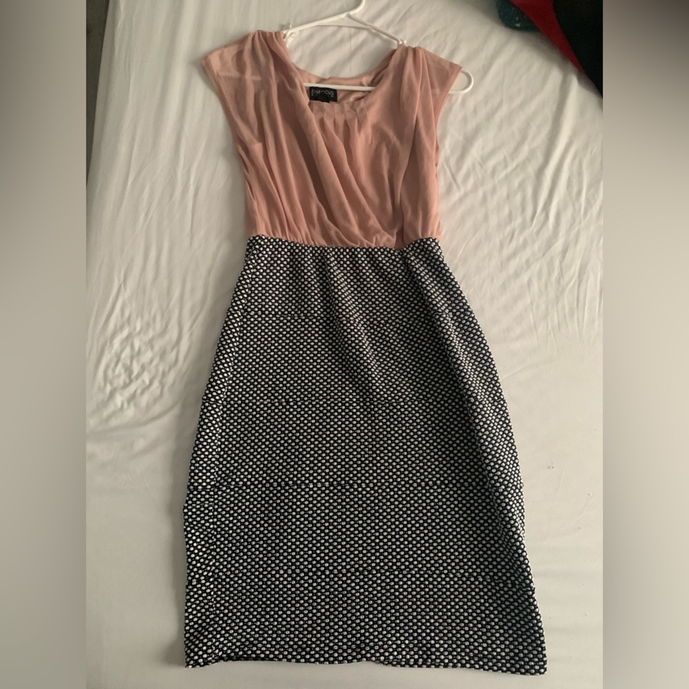 Chic Pink Polka Dot Business/Office/Professional Fitted Pencil Skirt Dress
